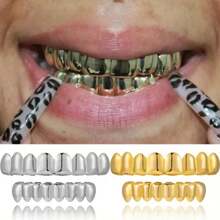 THATBOY 2pcs/Set Hip Hop Rapper Fashion Jewelry For Vampire Grillz 18K Golden Silvery Color Plated Braces Vampire Wolf Teeth Grills,Halloween - Multicolor - View 4