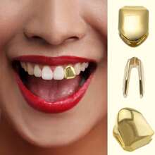 THATBOY 4pcs Fashion Personalized Jewelry Grillz Single Glossy Copper Simple Cool Grillz Gift For Men And Women