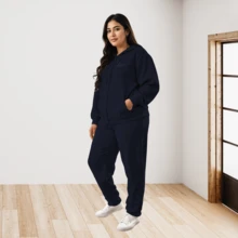 CONJUNTO TALLAS GRANDES PARA DAMA CON SUDADERA SEXY CON CAPUCHA Y PANTALON LX400 - Azul Marino - Ver 1