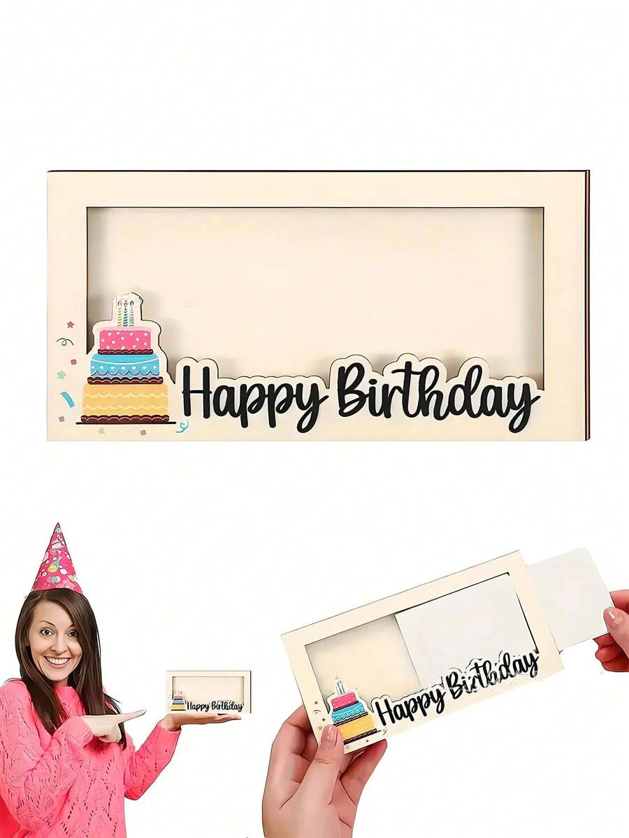 1 件生日钱礼盒木质卡片盒现金夹现金信封钱包生日礼物 DIY 派对礼物