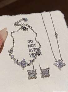 1 件星空闪亮星星项链、配套耳钉、手链优雅简约时尚女士珠宝套装 - 滿天星三件套 - 查看 6