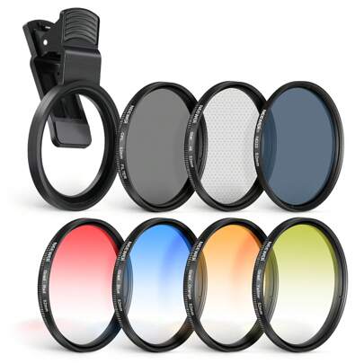  NEEWER 52mm Kit de Filtro de Lente con Clip de Lente de Teléfono, CPL, ND32, Filtro de Estrella de 6 Puntos, Filtros Graduados (4 colores), Compatible con iPhone 16 15 14 Pro Max 13 12 11 Samsung S25 S24 S23 S22 Ultra Xiao mi One plus Canon Nikon S ony