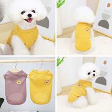 Hundeoberbekleidung geeignet für Frühling und Sommer Outdoor-Reisen. Tragen Sie eine weiche, bequeme, atmungsaktive Hundeweste. Atmungsaktives Haustierhemd mit niedlichem Bärchen-Aufnäher, einfarbige modische Weste für Welpen und Katzen Sommer-Bekleidung - Verschiedenfarbig - Übersicht 6