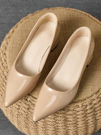 MonaNise Dammode med spetsad tå Low Vamp Stone Mönster Aprikos Block Heel Pump Shoes, Lämpliga för semester, resor, shopping, utomhus, Retro Casual, Mångsidig, High-End, Svart, 2-tums klack