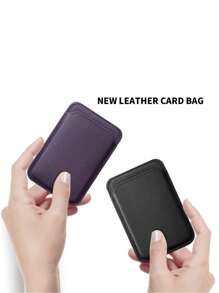 1 pieza Soporte de tarjetas magnético de piel sintética, estuche compacto y práctico para tarjetas, compatible con 12/13/14/15/16 con pegatina trasera para almacenar tarjetas bancarias/de identificación/de acceso y monedas