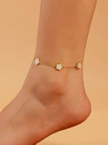 1pc Women's Fashionable Luxury Personalized Minimalistic Star & Flower Copper Anklet, Wedding, Graduation, Date Gift - White - View 1