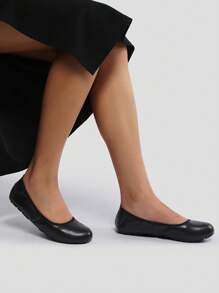 Women Round Toe Flats Casual Soft Bottom Foldable Ballet Flats  Comfortable Slip On Travel Vacation Office Wedding Shoes - màu đen - Xem 7