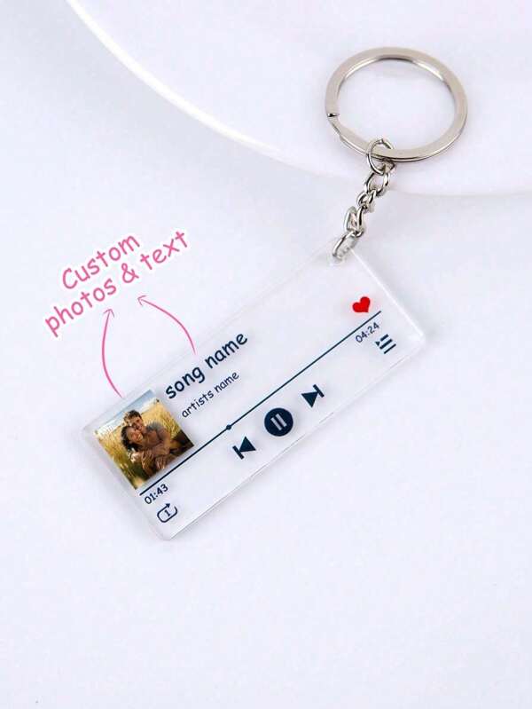 Custom Acrylic Music Player Keychain, Personalized Photo And Text Customization Keychain, Suitable For Couples, Family And Friends, Holiday Gifts