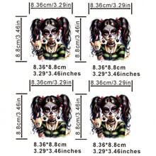 1/2/4 件哥特骷髅风格双马尾装饰贴片，个性化设计，可水洗热转印，适用于女士/男士 T 恤、背包、贴纸、装饰品、复古邮票、标签、徽章、徽标、复古帽子