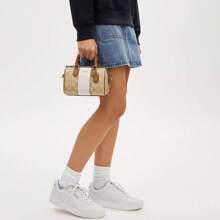 Coach Túi xách Rowan Satchel bằng vải canvas in họa tiết đặc trưng, kiểu dáng Boston, có sọc CR243 IMWQJ - Hồng - Xem 4