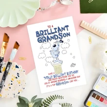 1Pc Cute Birthday Card For Grandson, Paper Material, Perfect For Grandparents To Wish Their Grandson A Happy Birthday, Enjoy Everything You Do, Suitable For Birthday Parties. - Multicolor - View 5