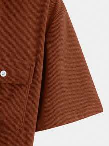 Men's Casual Solid Color Short Sleeve Corduroy Shirt - Brown - View 6