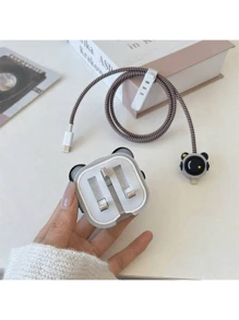 4pcs Cute & Fun UK Designed 20W Fast Charger Accessories Set - Protective Case, Cable Protector Sleeve (Cat Paw/Lightning Dinosaur/Glasses Dog/Astronaut Pattern, Charger Head & Cable Not Included) - Multicolor - View 7
