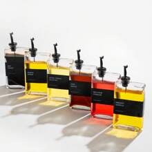 4 Pack 12oz/350ml Gold Olive Oil Dispenser Set - Heavy Duty Thickened Glass Bottles For Kitchen, Cooking Oil, Vinegar, Soy Sauce And Coffee Syrup, With Stainless Steel Automatic Pour Spout And 40 Label Funnel - 黑色 - 查看 5