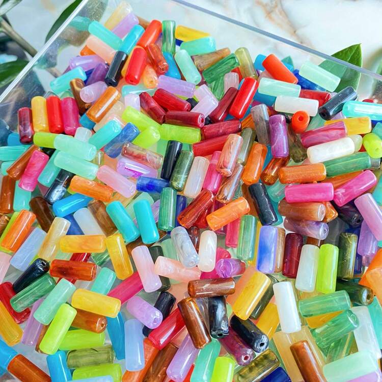 50pcs Fashion Colorful Cloudy Acrylic Tube Beads DIY Handmade Earrings, Necklace Jewelry Parts - 50 Pieces - View 7