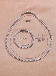 مجموعة مجوهرات من الزركونيا المكعبة 3 قطع للنساء، طقم أقراط إسورة سوار قلادة باللون الفضي، مجوهرات للعروس وحفلات الزفاف والأعياد والعطلات، هدية للزوجة والصديقة والسيدة العاملة