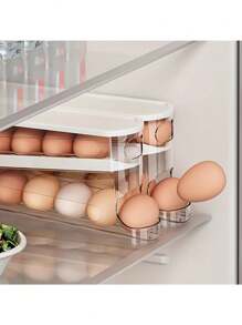 30pcs Auto-Rotating Egg Tray, 3-Tier Fridge Mounted Egg Storage Box, Made Of Fresh-Keeping PP Material, Essential Kitchen Organizer To Save Space