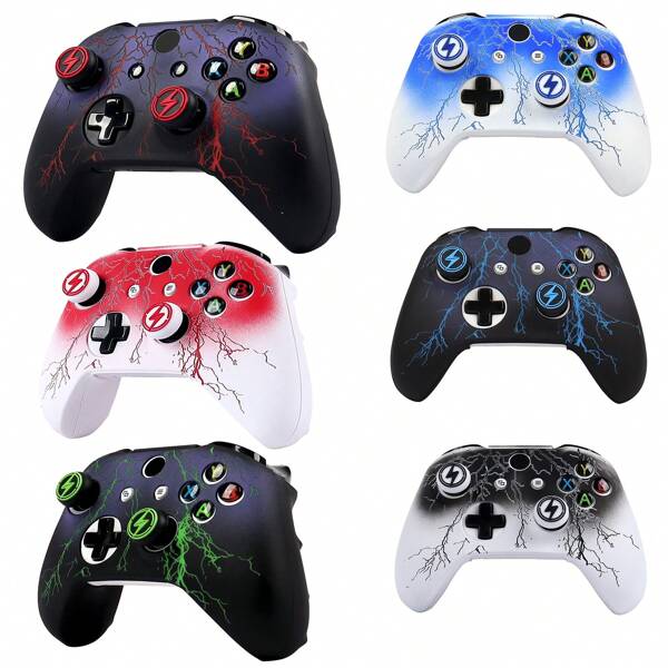 RALAN Lightning Controller Skin Cover Compatible With Xbox One Controller, RALAN 1 Controller Protector Case+2 Customised Thumb Grips Caps