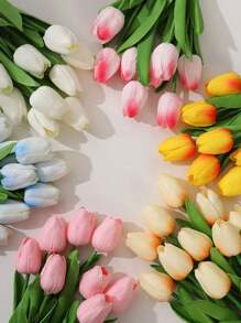 3 件人造 PU 郁金香，逼真纹理假花，适合家庭、办公室、婚礼装饰 - 彩色 - 查看 6