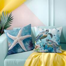 4pcs Ocean Animal Series Decorative Throw Pillow Covers, 45*45cm Single-Sided Printed - Multicolor - View 6