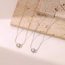 1pc Fashionable Stainless Steel Rhinestone Necklace, Versatile For Women To Wear For Daily Life Or Stylish Commuting