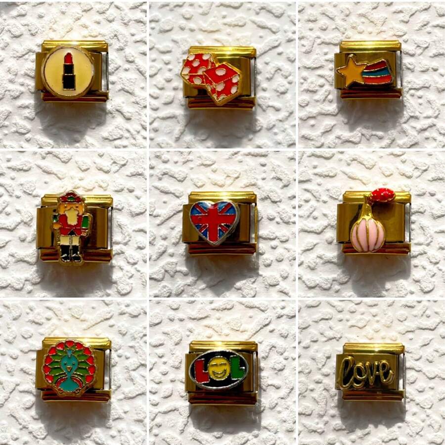 1 Pc New Italian Style Modular Personalized Bracelet Series Gold Base Red Dice Soldier Perfume Series - Gold - View 1