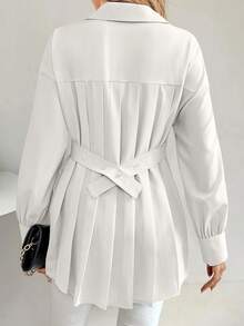 女士后背褶腰休闲长袖衬衫，畅销商品