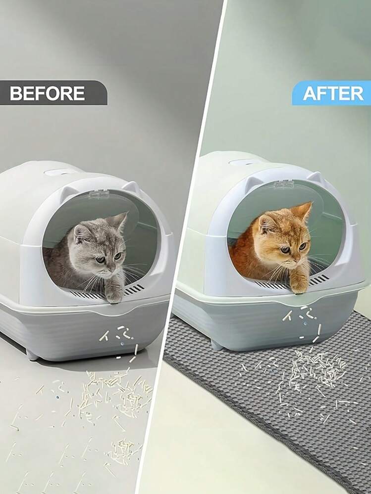 Tappetino per lettiera per gatti a doppio strato impermeabile all'acqua e all'urina, tappeto ripiegabile per intrappolare la lettiera, accessori per animali domestici per la pulizia dei gatti - Grigio - Visualizzare 2