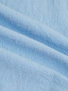 女士加大码纯色V领短袖连衣裙，夏季休闲透气面料宽松老年女士连衣裙 - 藍色 - 查看 4