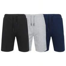 3-Pack Men's Tech Fleece Jogger Lounge Sweat Shorts With Zipper Pockets (Sizes, S-2XL) - 黑色 & 麻灰色 & 海軍藍 - 查看 1
