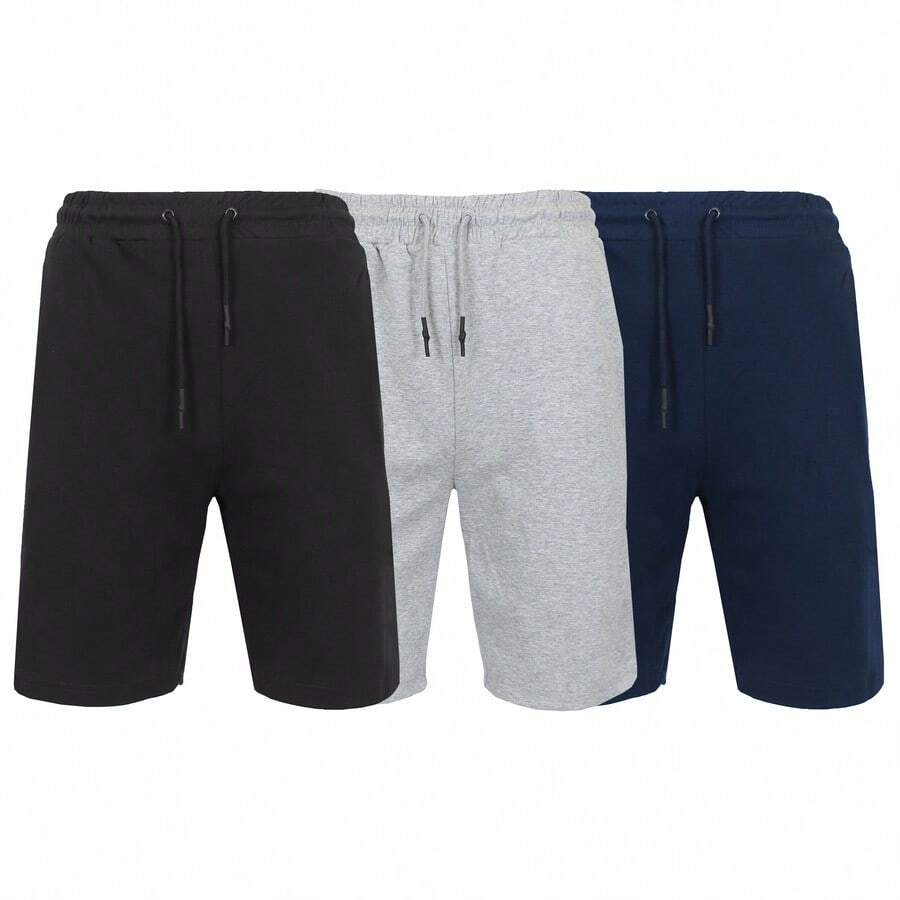 3-Pack Men's Tech Fleece Jogger Lounge Sweat Shorts With Zipper Pockets (Sizes, S-2XL) - 黑色 & 麻灰色 & 海軍藍 - 查看 1