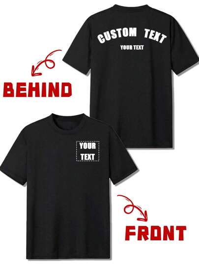 Customized Text Men's T-Shirt, Input Your Text/Blessing/Interesting Quote/Message, Black Tee, Holiday Gift, Valentine's Day/Birthday/Anniversary Text Customization, Team Uniform, Music Festival Attire, Gift For Him, Party, Spring/Summer Black Round Neck Short Sleeve T-Shirt, Gift For Him, Valentine's Day Present ,Slim-Fit
