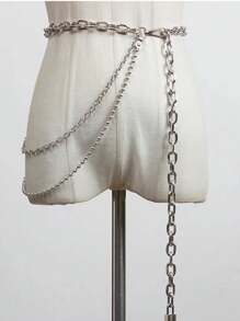 1pc Multi-Layer Fashionable Metal Lock Tassel Waist Chain Summer, School Fall, Autumn, Halloween - Silver - View 2