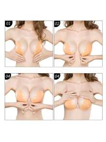 1 件女士纯色硅胶粘合胸罩，薄垫聚拢乳头罩适合日常使用万圣节秋季婚礼配饰女士胸垫罩粘性胸罩无肩带胸罩胸罩胶带提升内衣套装蛋糕乳头罩旅行内衣性感上衣 - 杏色 - 查看 6