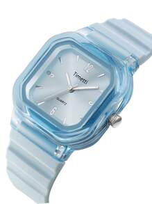 1 Đồng hồ đeo tay thạch anh dây silicon hình vuông tối giản giá cả phải chăng cho nữ, thích hợp đeo hàng ngày - Màu xanh lam - Xem 5