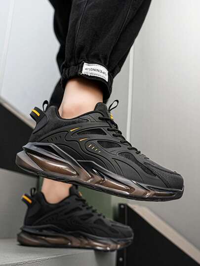 男士轻便系带跑步鞋，透气缓冲鞋底，防滑户外训练运动鞋，适合健身房、慢跑、网球，提供舒适的缓冲和支撑