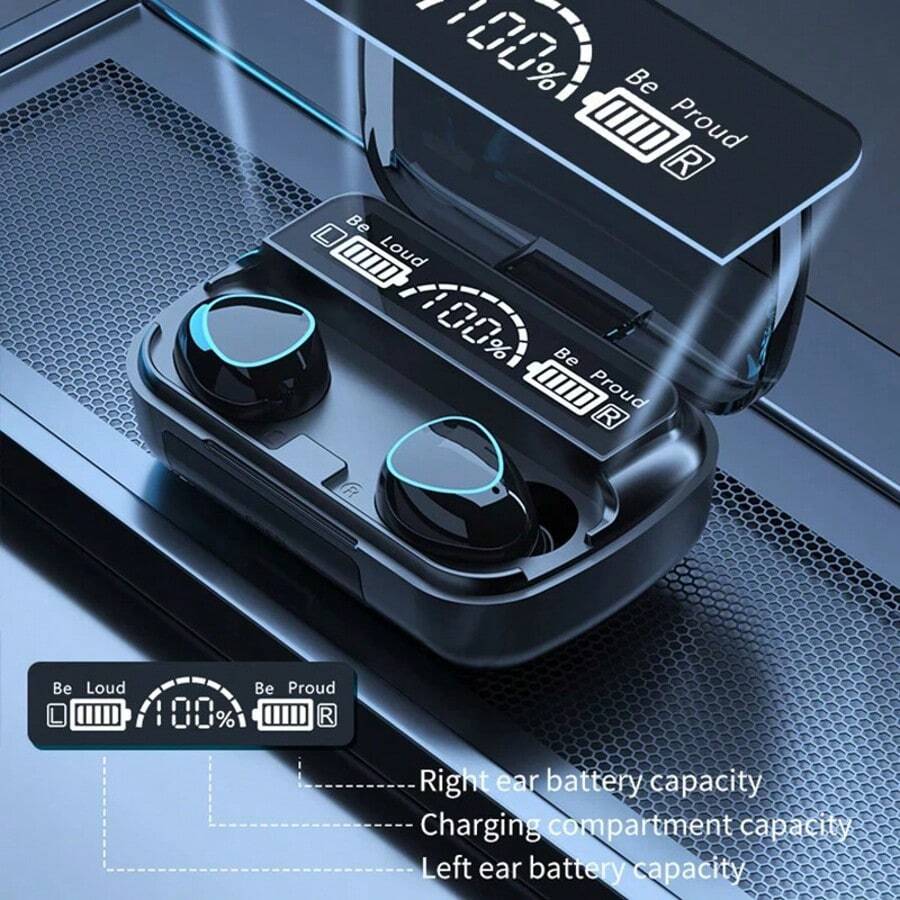 M10无线耳机，带充电盒，9D立体声运动耳塞，带麦克风，蓝牙连接，是圣诞节和节日礼物的理想选择。 - 黑色 - 查看 1