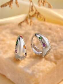 1pair Minimalist Multicolored Zirconia Hoop Earrings For Women S925 Sterling Silver Fine Ladies Jewelery Gift Exquisite Party Gifts