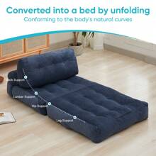 Folding Sofa Bed, Convertible Sleeper Chair With Pillow & Back Support, Portable Fold Out Chair Bed, Comfy Floor Sofa Lounge, Lazy Sofa For Dorm/Living Room/Office/Apartment - 藍色 - 查看 9