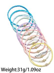 Bộ 10 vòng tay đàn hồi hạt CCB phong cách Boho & hạt gạo nhiều màu, phù hợp cho phụ nữ mặc đi nghỉ dưỡng/bãi biển - Nhiều màu - Xem 7
