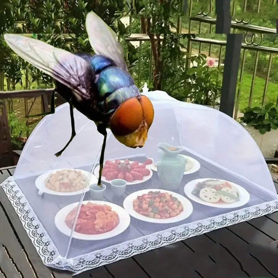 2pcs White Collapsible Mesh Food Cover, Reusable Anti-Insect Vegetable Protector, Suitable For Camping, Barbecue And Party
