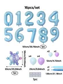 16 个/套冰雪奇缘主题生日派对装饰气球，包括 40 英寸（约 101 厘米）0-9 数字铝箔气球，浅蓝色、蓝色和紫色色调，巨型渐变雪花气球，冬季主题派对装饰 | 雪花派对装饰 | 圣诞派对装饰，圣诞节 - 彩色 - 查看 2