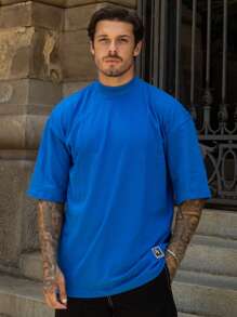 Oversized Plain Turtleneck Basic Streetwear T-Shirt For Men Unisex - 寶藍色 - 查看 1