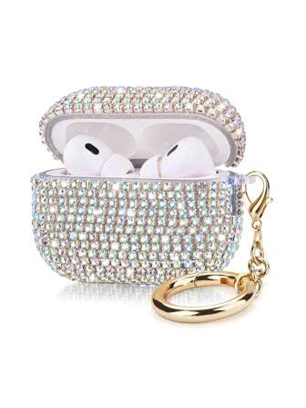 1 件闪亮星形水钻 + 金色龙虾扣耳机壳保护套，适用于 Apple 1/2/3、Pro/Pro 2、全新第四代水钻贴纸设计