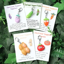 1pc/5pcs Emotional Support Resin Figurines Key Chain With Encouragement Cards - Pocket-Sized Positive Affirmation Decor, Pickle, Carrot, Peanut, Tomato, Eggplant Key Chain With Uplifting Messages, Ideal For Relax, Special Occasion Gifts & Home