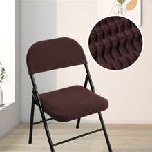 Juego de fundas para asiento y respaldo de sillas de comedor plegables, color liso, jacquard elástico, para decoración del hogar - Marrón Chocolate - Ver 3