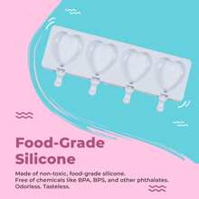 Popsicle Mold, Silicone Ice Pop Molds, Heart-Shaped Ice Cream Mold For Cakesicles, 4 Cavities, 50-Piece Popsicle Sticks Included