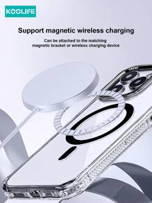 Koolife 1pc Magnetic Charging 2-In-1 Full Body Hard Transparent Phone Case With Metal Lens Frame, Metal Buttons, Air Cushion Protection, High Screen Protection, Compatible With IPhone 16/16 Pro/16 Pro/15/15 Pro/15 Pro Max/15 Plus/14/13/12/11 Waterproof Shockproof Anti-Fall Scratch Resistant