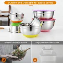 TAIMASI Mixing Bowls With Airtight Lids, 18pcs Stainless Steel Nesting Colorful Mixing Bowls Set Non-Slip Silicone Bottom, Size 7, 5.5, 4, 3.5, 2.5, 2, 1.5 Qt, Fit For Mixing & Serving - 彩色 - 查看 4