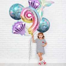 New Oversized Cartoon Mermaid Tail, Seashell Theme 32-Inch Ombre Number 0-9 Foil Balloons Birthday Set, Decoration For Birthday, Anniversary, Wedding, Party - Mermaid 6-piece Set - View 11